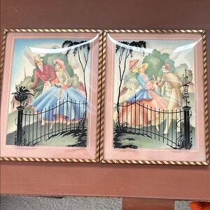 Vintage Framed Silhouette Art Prints with Couples Bubble Glass